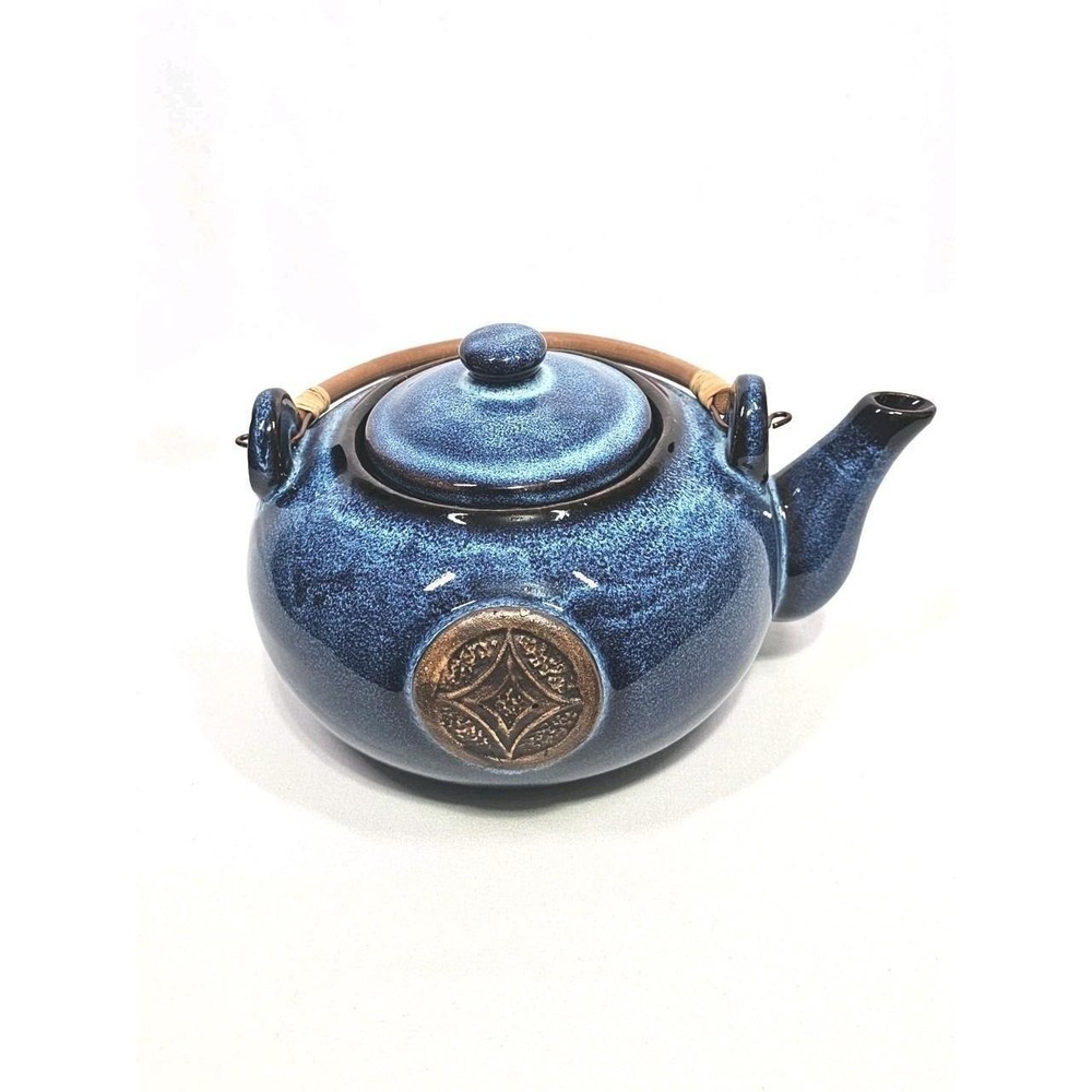 Vintage WCL Royal Blue Glazed Teapot With Bamboo Handle Home Decor Gift